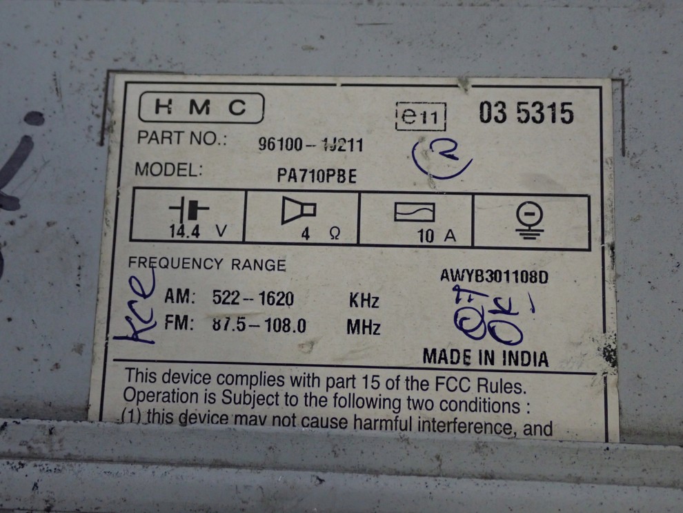HYUNDAI i20 08-12 RADIO CD 6/11